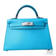 Hermes Mini Kelly II Bag 7m Blue Aztec Chevre PHW