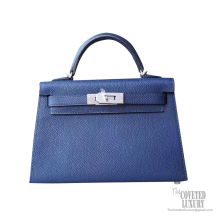 Hermes Mini Kelly II Bag ck73 Blue Saphir Epsom PHW