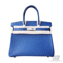Hermes Birkin 30 Handbag ck77 Blue Iris Ostrich PHW