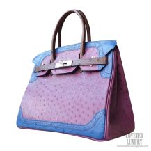 Hermes Birkin 35 Bag Ghillies Tricolored 5c Violet Ostrich PHW