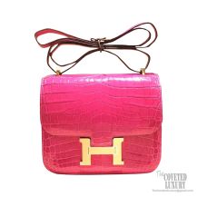 Hermes Mini Constance 18 Bag 5j Fuschia Pink Shiny Nile Croc GHW