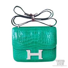 Hermes Mini Constance 18 Bag 6q Vert Emeraude Shiny Nile Croc PHW
