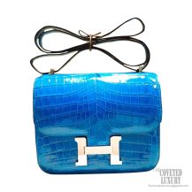 Hermes Mini Constance 18 Bag 7w Blue Izmir Shiny Nile Croc PHW