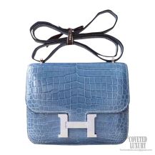 Hermes Mini Constance 18 Bag n7 Blue Tampete Shiny Nile Croc PHW