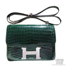 Hermes Constance 23 Bag ck67 Vert Fonce Shiny Nile Croc PHW