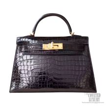 Hermes Mini Kelly II Bag Black Shiny Alligator GHW