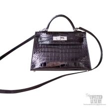 Hermes Mini Kelly II Bag ck89 Noir Shiny Alligator PHW