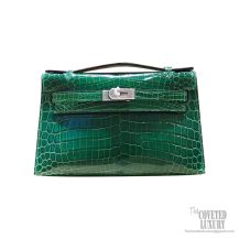 Hermes Mini Kelly 22 Pochette Bag Vert Emeraude Shiny Nile Croc PHW