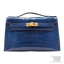 Hermes Mini Kelly 22 Pochette Bag 7a Blue Roy Shiny Alligator GHW