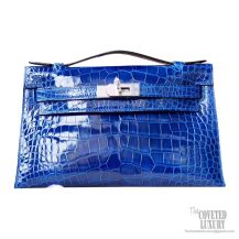 Hermes Mini Kelly 22 Pochette Bag Blue Electric Shiny Alligator PHW
