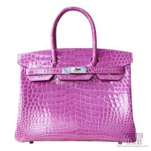 Hermes Birkin 30 Bag Violet Shiny Porosus Croc PHW
