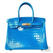 Hermes Birkin 30 Bag 7w Blue Izmir Shiny Nile Croc GHW