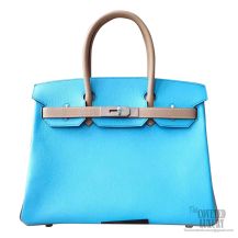 Hermes Birkin 30 Handbag Bicolored 7n Celeste Chevre Myzore PHW