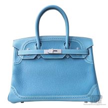 Hermes Birkin 30 Handbag Ghillies ck75 Blue Jean Togo PHW