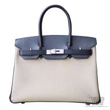 Hermes Birkin 30 Handbag Bicolored ck80 Pearl Grey Chevre Myzore PHW