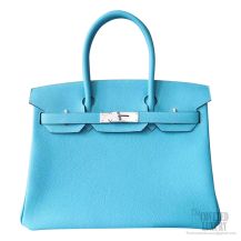 Hermes Birkin 30 Bag 3z Blue Saint-Cyr Togo Calfskin SHW