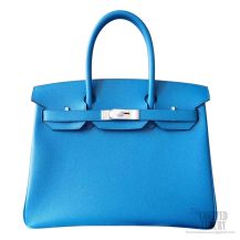 Hermes Birkin 30 Bag 7w Blue Izmir Epsom Calfskin SHW
