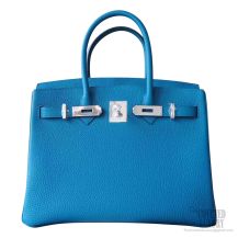 Hermes Birkin 30 Bag 7w Blue Izmir Togo Calfskin SHW