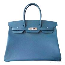 Hermes Birkin 35 Bag s7 Blue De Galice Epsom Calfskin SHW