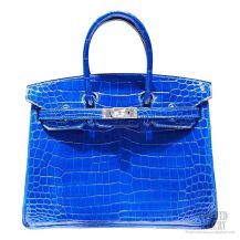 Hermes Birkin 25 Bag 7t Blue Electric Shining Porosus Croc SHW