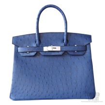 Hermes Birkin 30 Bag 7L Blue Malte Ostrich SHW