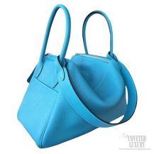 Hermes Lindy 30 Bag 7b Blue Turquoise Clemence 