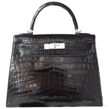 Hermes Kelly 28 Bag Bi-color Black Crocodile SHW
