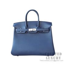 Hermes Birkin 25 Handbag 2Z Blue Nuit Swift SHW