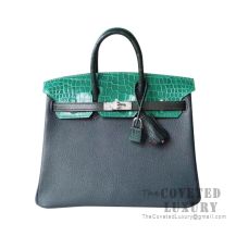 Hermes Birkin 25 Handbag Patchwork Vert Crocodile SHW