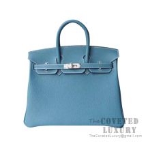 Hermes Birkin 25 Handbag CC75 Blue Jean Togo SHW
