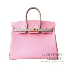 Hermes Birkin 25 Handbag 3Q Pink Sakura CK81 Gris Tourterelle Chevere GHW