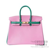Hermes Birkin 25 Handbag 5P Pink And U4 Vert Vertigo Chevere GHW