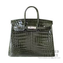 Hermes Birkin 25 Handbag 6H Vert Veronese Shiny Niloticus SHW