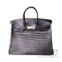 Hermes Birkin 25 Handbag 89 Noir Matte Porosus Croc GHW