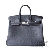 Hermes Birkin 25 Handbag 89 Noir Ostrich SHW