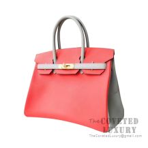 Hermes Birkin 30 Bag S5 Rouge Tomate And 4Z Gris Mouette Epsom GHW