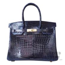 Hermes Birkin 30 Handbag 7K Blue Abysse Shiny Porosus Croc GHW