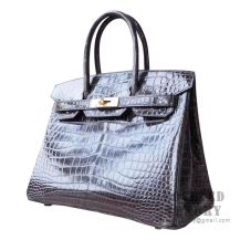 Hermes Birkin 30 Handbag CC88 Graphite Shiny Porosus Croc GHW