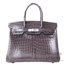 Hermes Birkin 30 Handbag CC88 Graphite Shiny Porosus Croc SHW