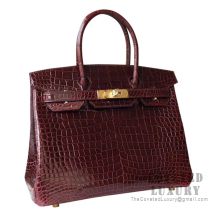 Hermes Birkin 30 Handbag CK57 Bordeaux Shiny Porosus Croc GHW
