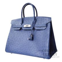 Hermes Birkin 30 Handbag CC73 Blue Saphir Ostrich SHW
