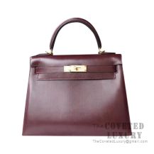 Hermes Kelly 25 Handbag CC57 Bordeaux Box GHW
