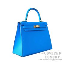 Hermes Kelly 25 Handbag B3 Blue Zanzibar Epsom GHW