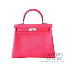 Hermes Kelly 25 Handbag T5 Rose Jaipur Clemence SHW