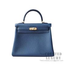 Hermes Kelly 25 Handbag 1P Blue Ocean Togo GHW
