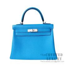 Hermes Kelly 25 Handbag B3 Blue Zanzibar Togo SHW