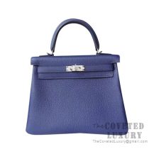 Hermes Kelly 25 Handbag CC73 Blue Saphir Togo SHW