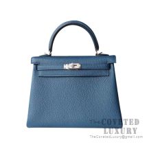 Hermes Kelly 25 Handbag S7 Blue Galice Togo SHW