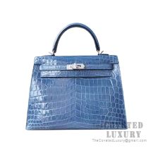 Hermes Kelly 25 Bag N7 Blue Tempete Shiny Niloticus SHW