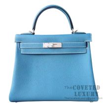 Hermes Kelly 28 Handbag CC75 Blue Jeans Epsom SHW